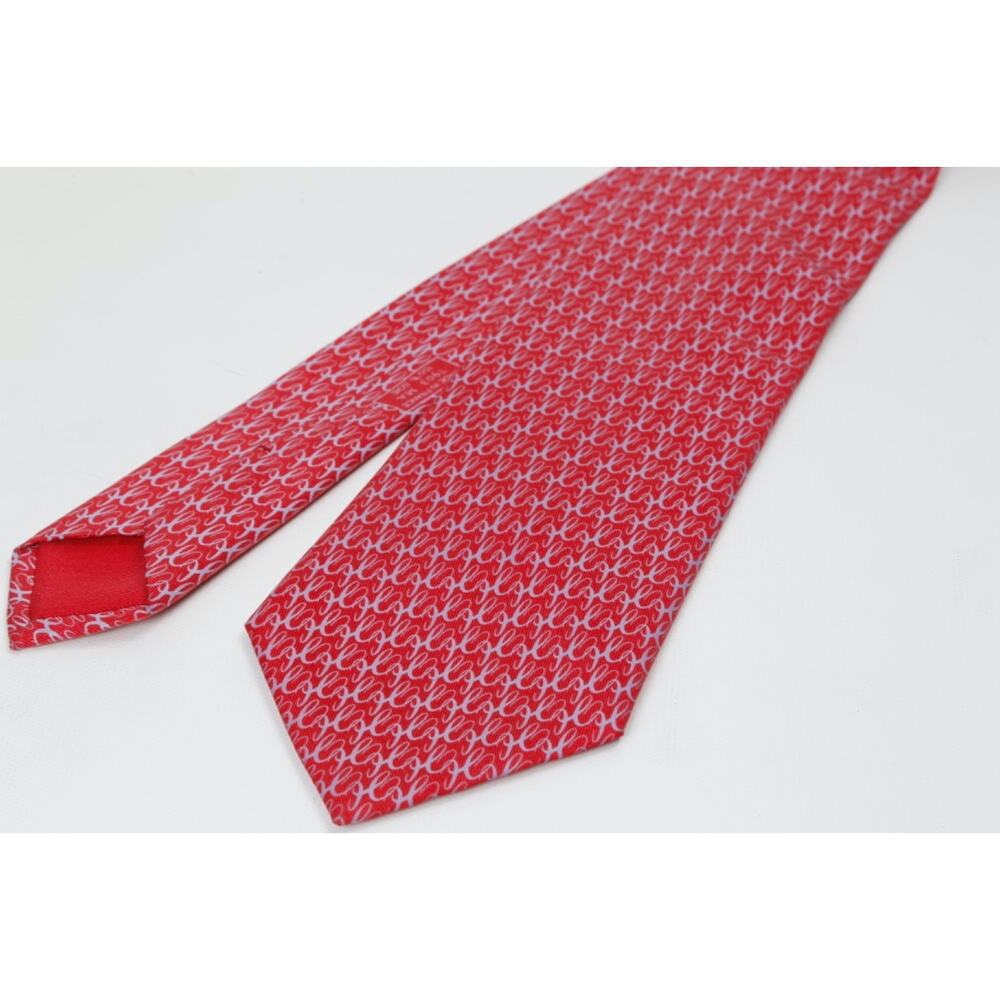 Hermes Tie Brick Red Silk Twill Classic Geometric Made in France - Picture 6 of 10